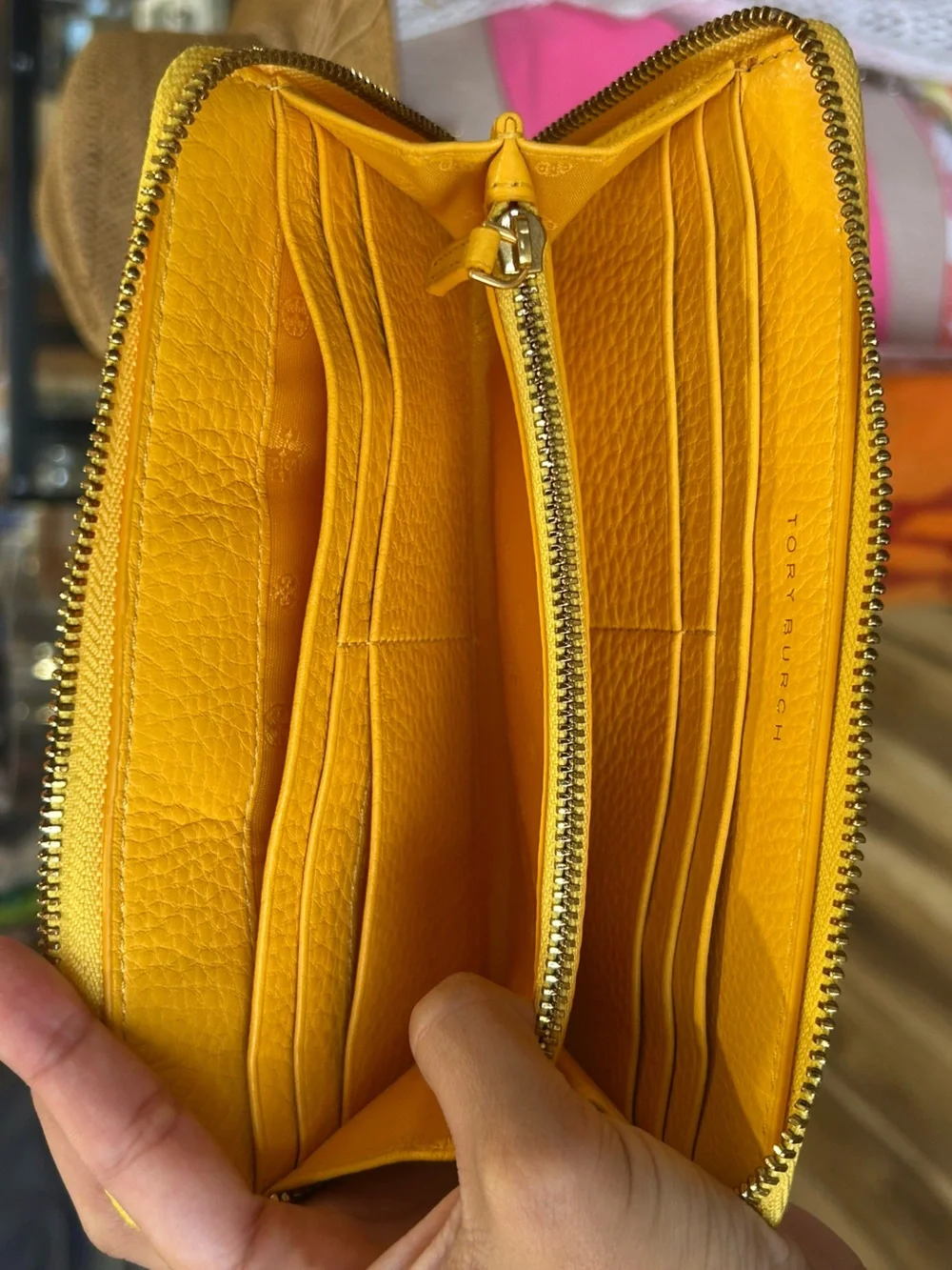 Yellow Tory Burch Britten Zip Continental Leather Wallet